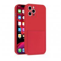 Ochranný kryt s kapsou na karty pro iPhone 12 Pro - červený