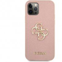 Guess Saffiano Big 4G Metal Logo kryt pro iPhone 12 Pro Max - růžový