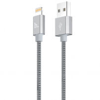 HOCO certifikovaný MFi synchronizační a nabíjecí lightning kabel pro Apple iPhone / iPad / iPod - opletený šedý - 1,2 m