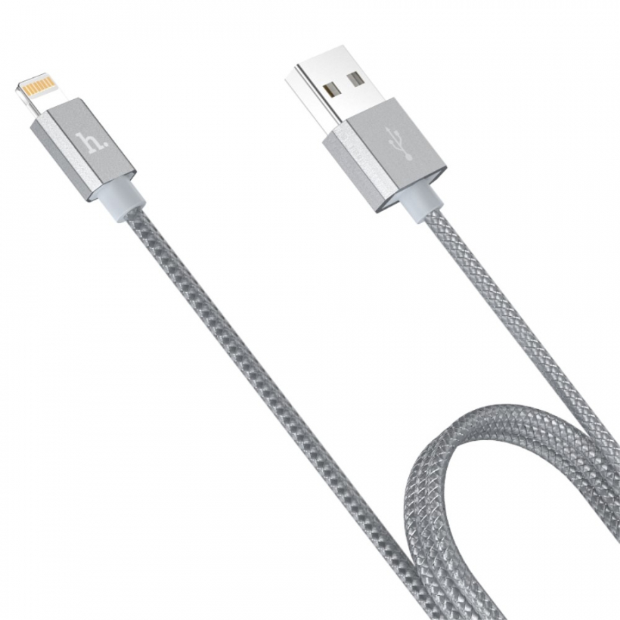 HOCO certifikovaný MFi synchronizační a nabíjecí lightning kabel pro Apple  iPhone iPad iPod opletený šedý 1,2 m