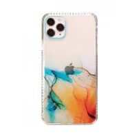 Nárazuvzdorný transparentní kryt s mramorovým vzorem pro iPhone 12 / 12 Pro - modro oranžový