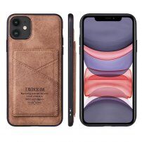 Taokkim ochranný kryt z PU kůže s kapsou v retro stylu pro iPhone 11 - hnědý