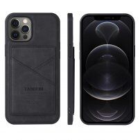 Taokkim ochranný kryt z PU kůže s kapsou v retro stylu pro iPhone 12 Pro Max - černý