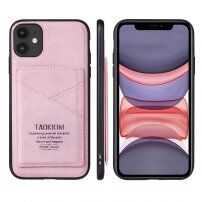 Taokkim ochranný kryt z PU kůže s kapsou v retro stylu pro iPhone 11 Pro - růžový
