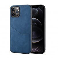 Ochranný kryt s kapsou z PU kůže pro iPhone 12 Pro Max - modrý