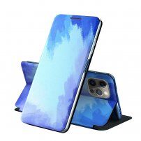 Flipové ochranné pouzdro se vzorem vodových barev pro iPhone 13 mini - modré