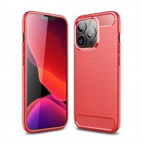 Odolný kryt s broušenou texturou pro iPhone 13 Pro - červený