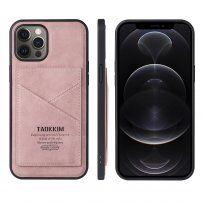 Taokkim ochranný kryt z PU kůže s kapsou v retro stylu pro iPhone 13 Pro - růžový