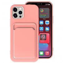 Kryt s kapsou na karty pro iPhone 13 Pro Max - růžový