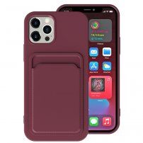 Kryt s kapsou na karty pro iPhone 13 Pro Max - vínový