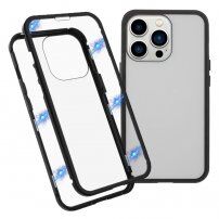 Pouzdro pro celý telefon z tvrzeného skla s kovovým rámečkem pro iPhone 13 Pro Max - černé