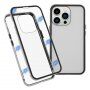 Pouzdro pro celý telefon z tvrzeného skla s kovovým rámečkem pro iPhone 13 Pro - stříbrné