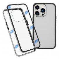 Pouzdro pro celý telefon z tvrzeného skla s kovovým rámečkem pro iPhone 13 Pro - stříbrné