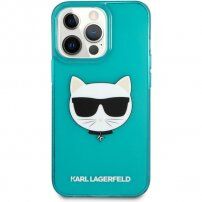 Karl Lagerfeld Choupette Head kryt pro iPhone 13 Pro Max - tyrkysový