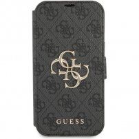 Guess 4G Metal Logo flipové pouzdro pro iPhone 13 - šedé