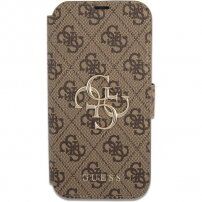 Guess 4G Metal Logo flipové pouzdro pro iPhone 13 Pro - hnědé