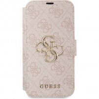 Guess 4G Metal Logo flipové pouzdro pro iPhone 13 - růžové