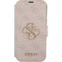 Guess 4G Metal Logo flipové pouzdro pro iPhone 13 Pro - růžové