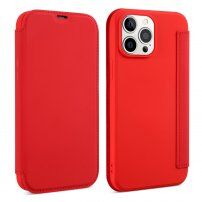 Peněženkové pouzdro ze silikonu a PU kůže pro iPhone 13 Pro Max - červené