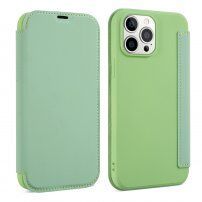 Peněženkové pouzdro ze silikonu a PU kůže pro iPhone 13 Pro - zelené