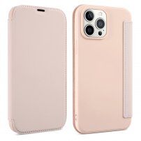Peněženkové pouzdro ze silikonu a PU kůže pro iPhone 13 Pro - růžové