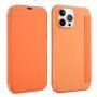 Peněženkové pouzdro ze silikonu a PU kůže pro iPhone 13 mini - oranžové