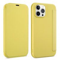 Peněženkové pouzdro ze silikonu a PU kůže pro iPhone 13 mini - žluté