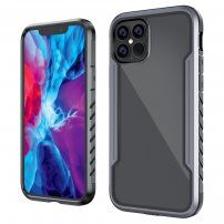 Extra odolný kryt s transparentní zadní stranou a kovovým rámem pro iPhone 12 / 12 Pro - tmavě šedý