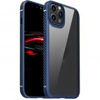 Nárazuvzdorný transparentní kryt s karbonovou texturou pro iPhone 12 Pro Max - modrý