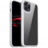 Nárazuvzdorný transparentní kryt s karbonovou texturou pro iPhone 12 / 12 Pro - bílý