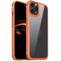 Nárazuvzdorný transparentní kryt s karbonovou texturou pro iPhone 11 Pro - oranžový