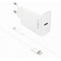FIXED síťová USB-C nabíječka 20W s USB-C / lightning kabelem pro iPhone / iPad - bílá
