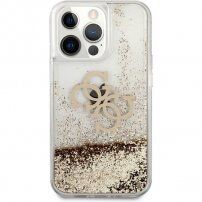 Guess Big 4G Liquid Glitter Gold kryt pro iPhone 13 Pro - zlatý