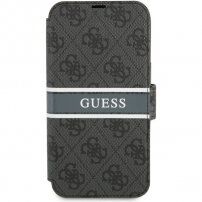 Guess 4G Printed Stripe flipové pouzdro pro iPhone 13 Pro Max - šedé