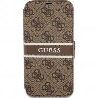 Guess 4G Printed Stripe flipové pouzdro pro iPhone 13 mini - hnědé