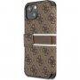 Guess 4G Printed Stripe flipové pouzdro pro iPhone 13 - hnědé