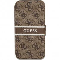 Guess 4G Printed Stripe flipové pouzdro pro iPhone 13 Pro - hnědé