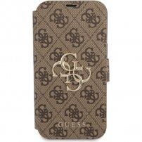 Guess 4G Metal Logo flipové pouzdro pro iPhone 13 mini - hnědé