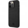 Mercedes Genuine Leather Meshed kožený kryt pro iPhone 13 Pro Max - černý