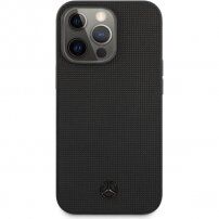 Mercedes Genuine Leather Meshed kožený kryt pro iPhone 13 Pro Max - černý