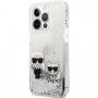 Karl Lagerfeld Liquid Glitter Karl and Choupette kryt pro iPhone 13 Pro Max - stříbrný