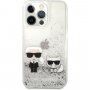 Karl Lagerfeld Liquid Glitter Karl and Choupette kryt pro iPhone 13 Pro Max - stříbrný