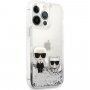 Karl Lagerfeld Liquid Glitter Karl and Choupette kryt pro iPhone 13 Pro Max - stříbrný