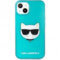 Karl Lagerfeld Choupette Head kryt pro iPhone 13 mini - tyrkysový