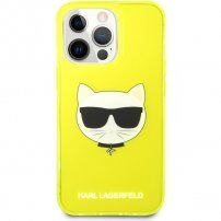 Karl Lagerfeld Choupette Head kryt pro iPhone 13 Pro - neonově žlutý