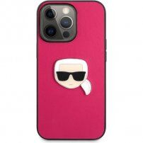 Karl Lagerfeld Leather Karl Head kryt pro iPhone 13 Pro Max - fuchsiový