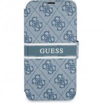 Guess 4G Printed Stripe flipové pouzdro pro iPhone 13 - modré