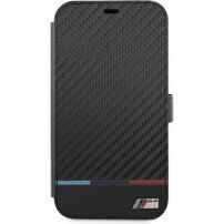 BMW M Book Carbon Stripe flipové pouzdro pro iPhone 13 Pro Max - černé
