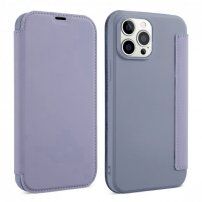 Peněženkové pouzdro ze silikonu a PU kůže pro iPhone 13 Pro Max - modrošedé