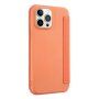 Peněženkové pouzdro ze silikonu a PU kůže pro iPhone 13 mini - oranžové